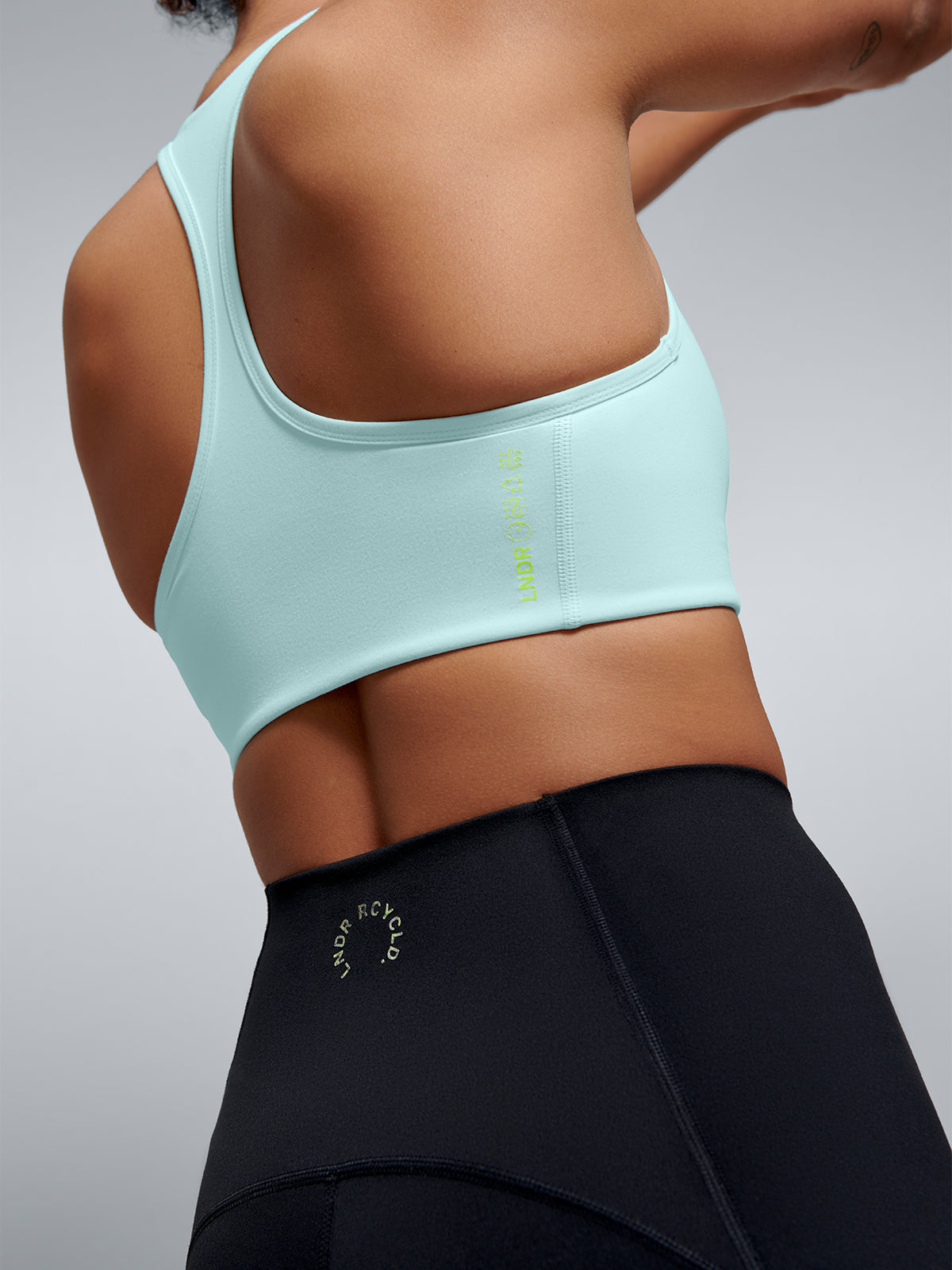Womens femme fatale recycled mint green sports bra 2