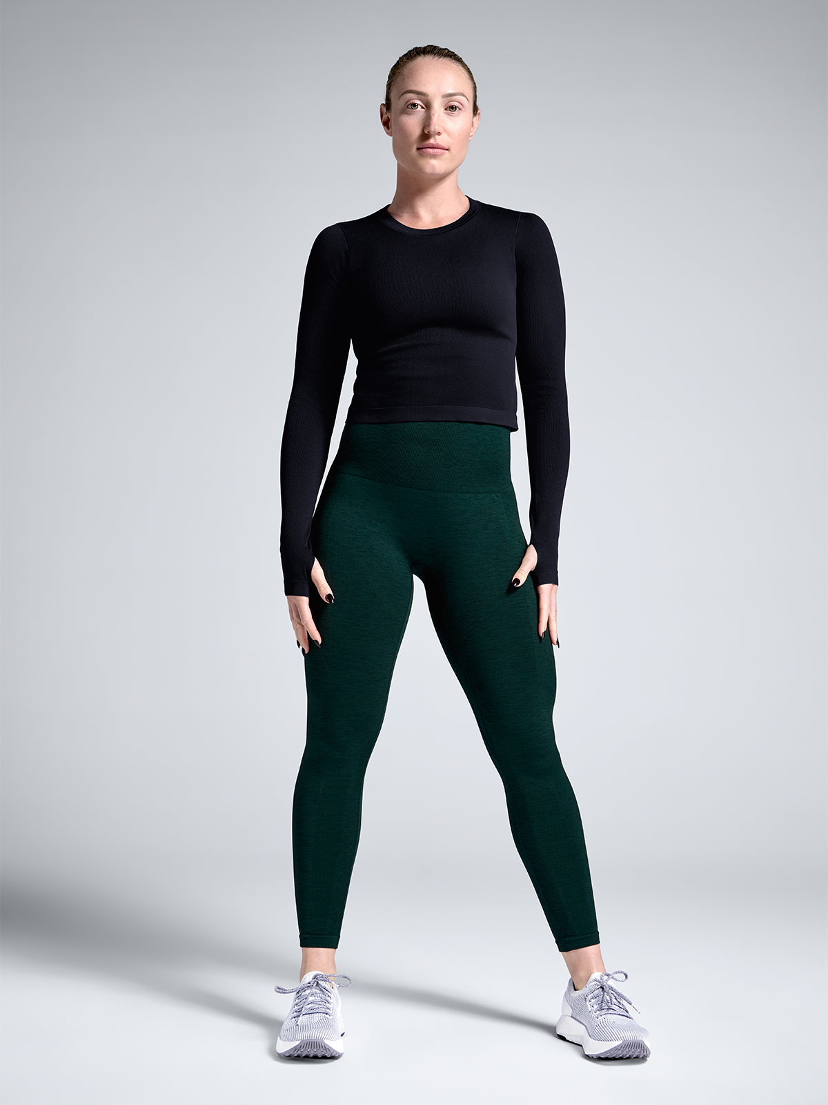 Womens power crop long sleeve black tank top 4