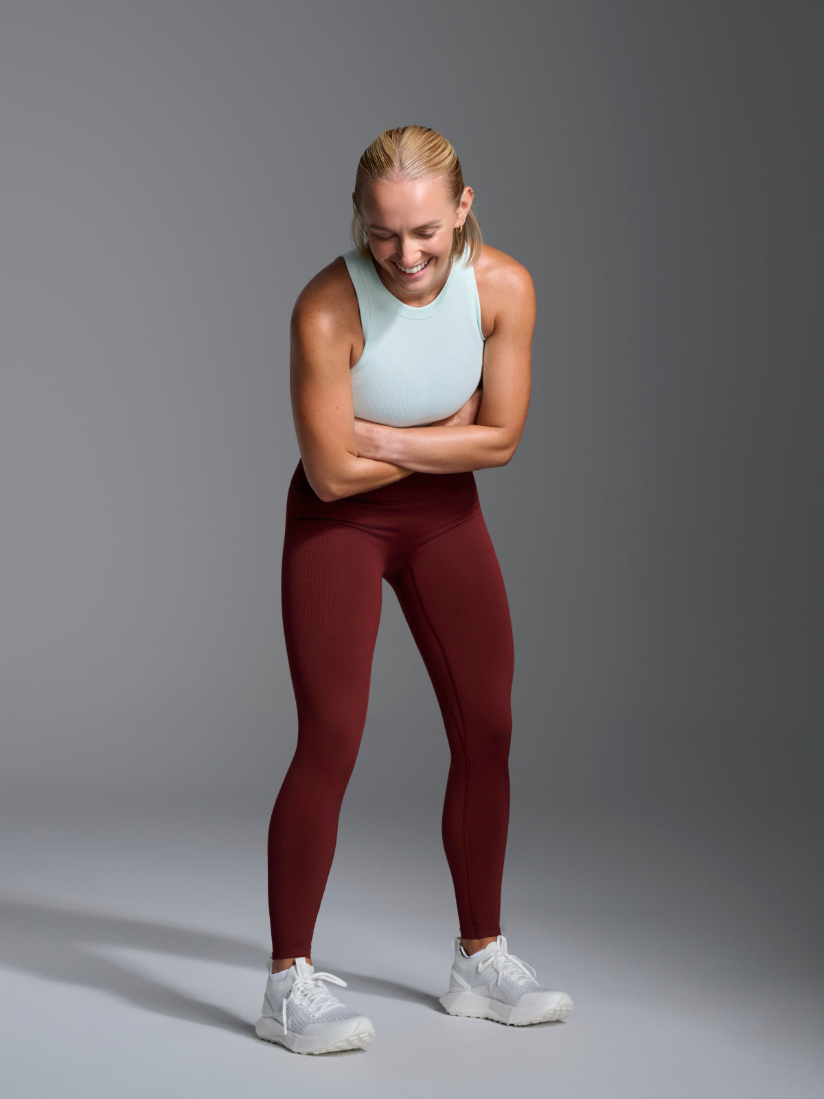 Womens chisel high waisted ankle length red rust leggings 5