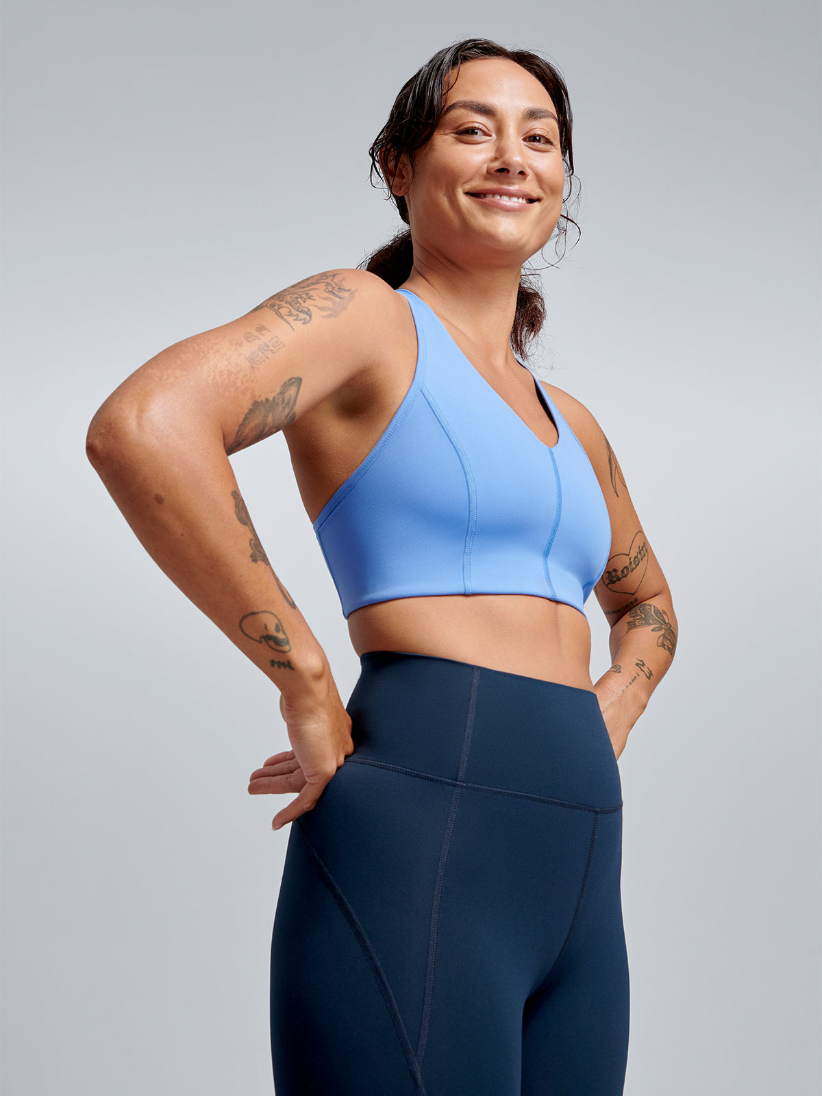 Womens femme fatale recycled vibrant blue sports bra 1