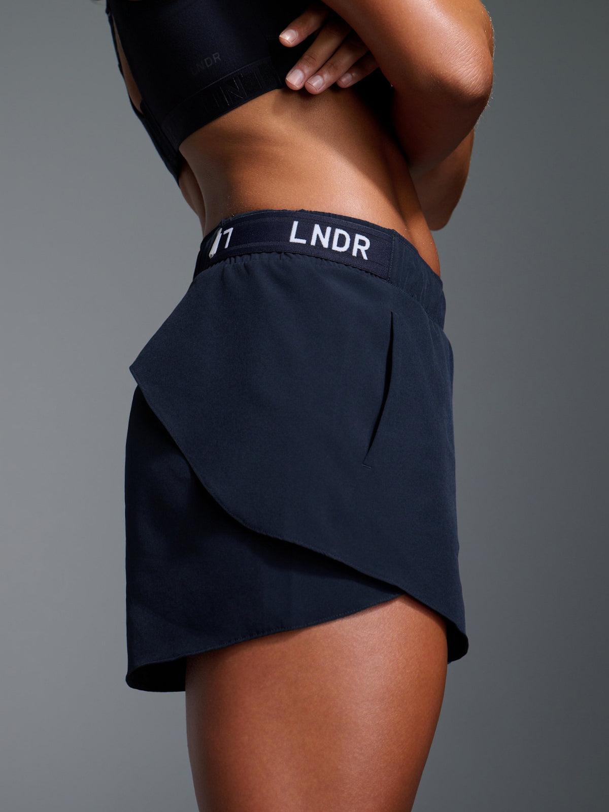 Womens fly recycled dark deep navy blue run short 1