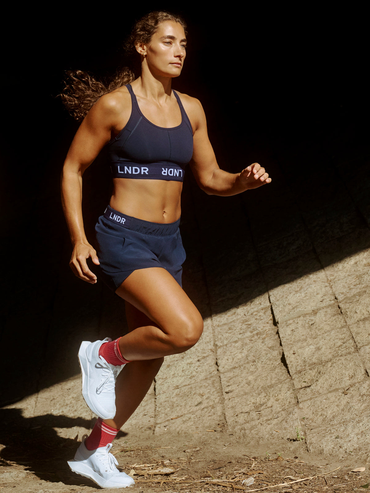 Womens fly recycled dark deep navy blue run short 2