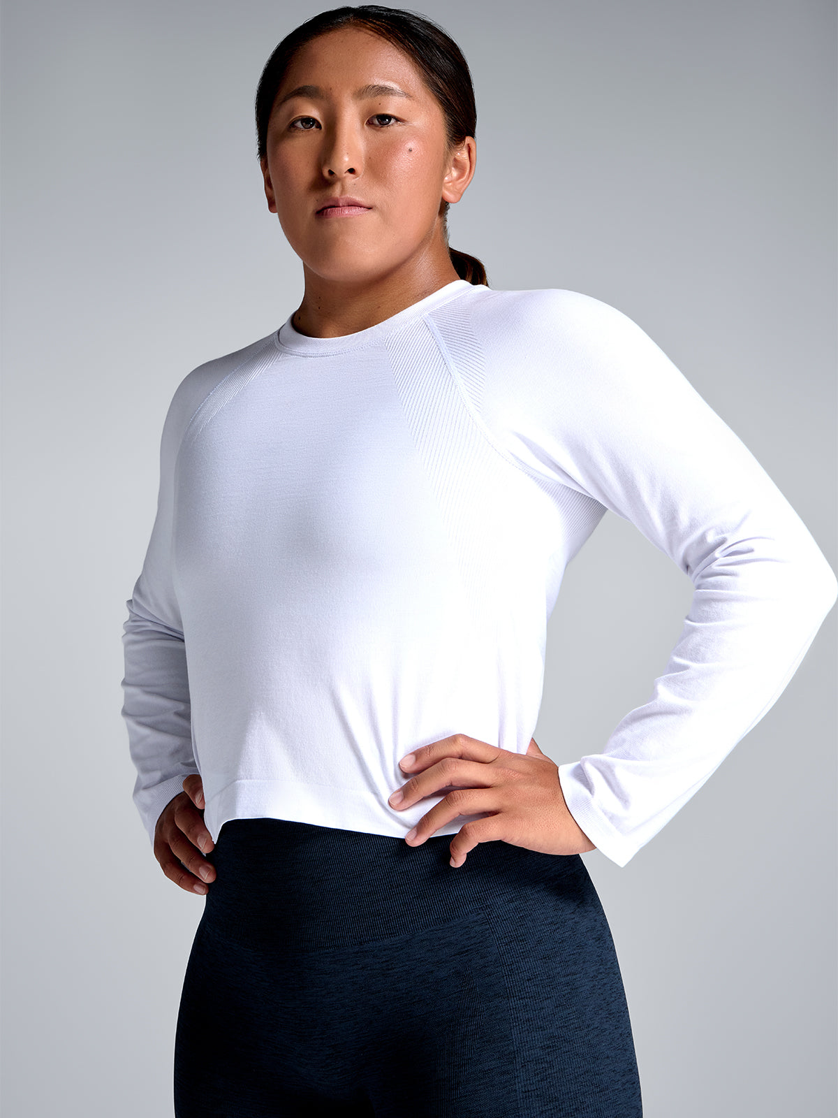 Womens here today cropped long sleeve white tee 4