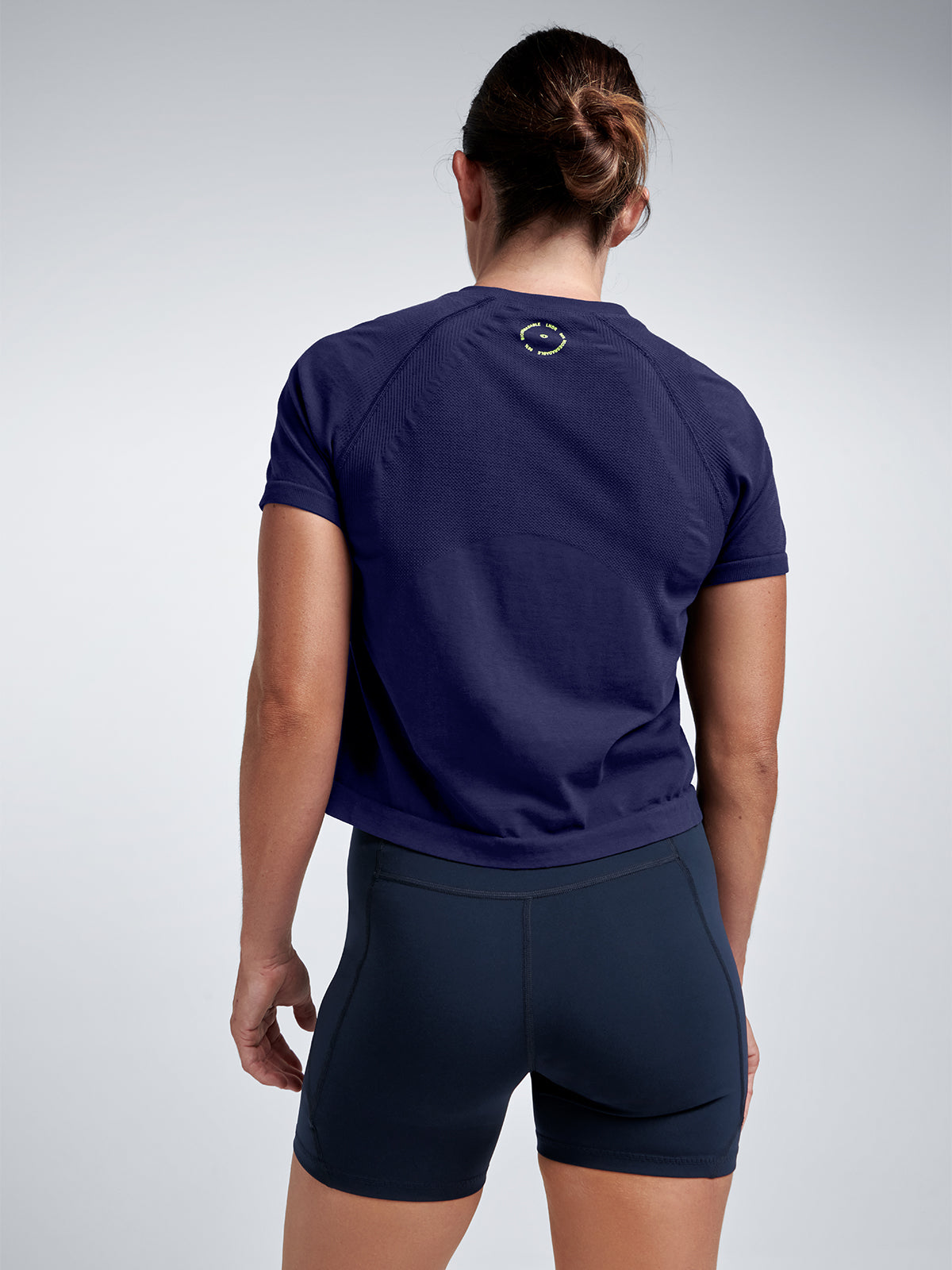 Womens limitless high waisted 5 inch marine blue bike shorts 5