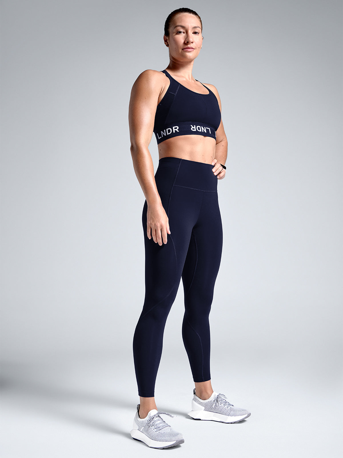 Womens limitless pocket high waisted ankle length deep navy blue leggings 3