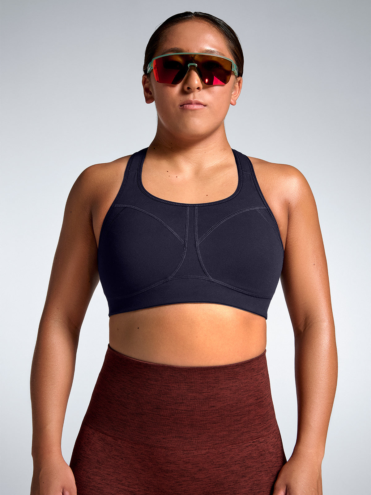 Womens locked and loaded navy blue sports bra 1