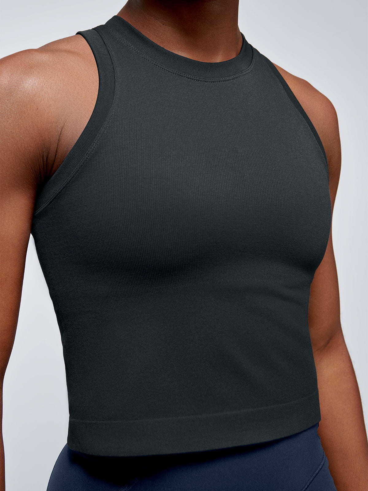 Womens power crop olive green tank top 1