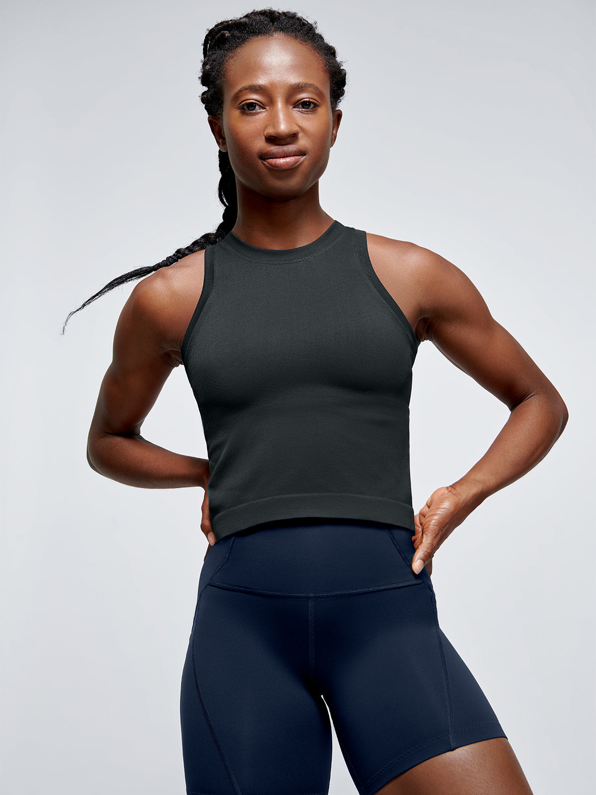 Womens power crop olive green tank top 2