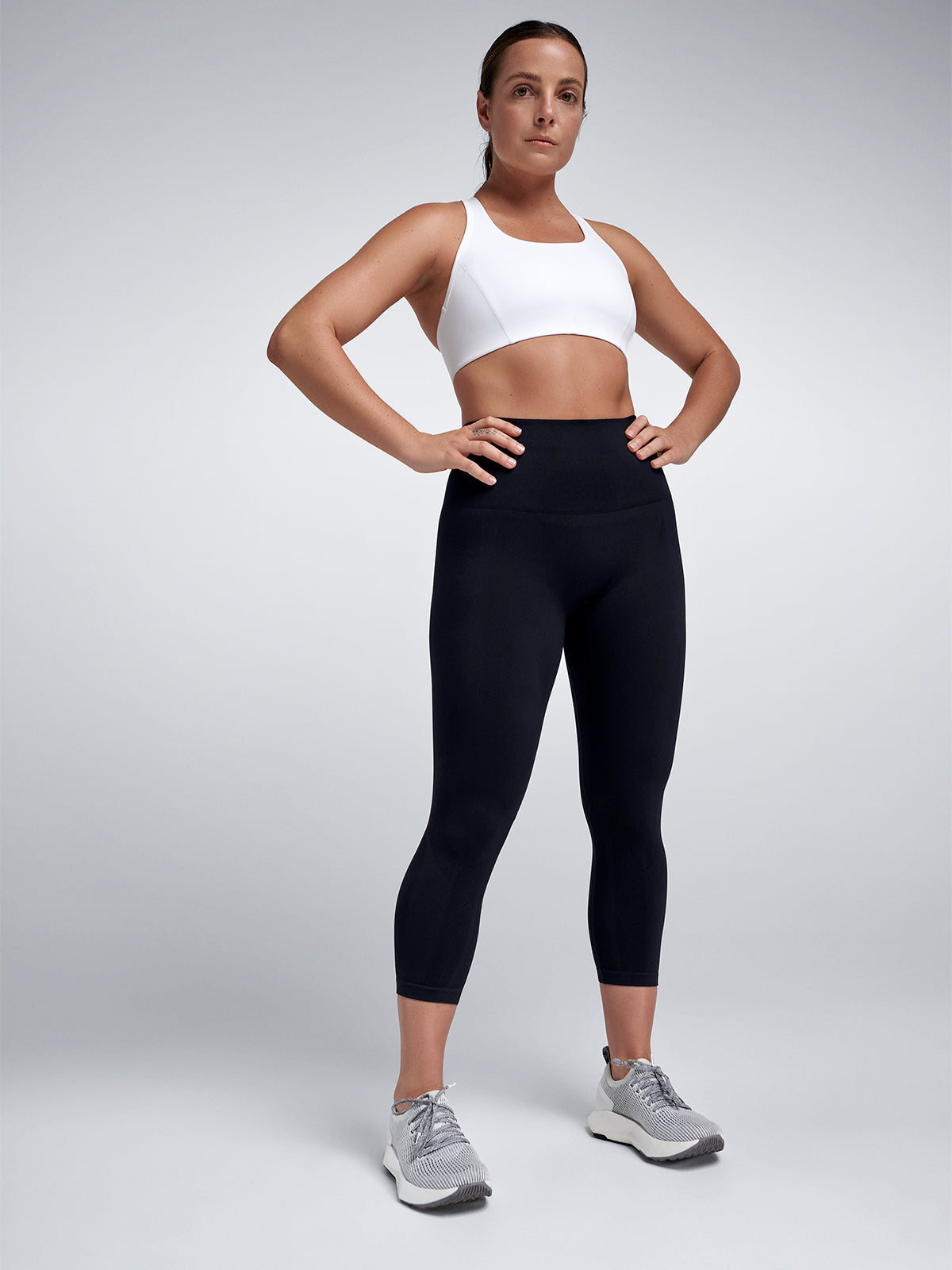 Womens streamline high waisted cropped black leggings 4