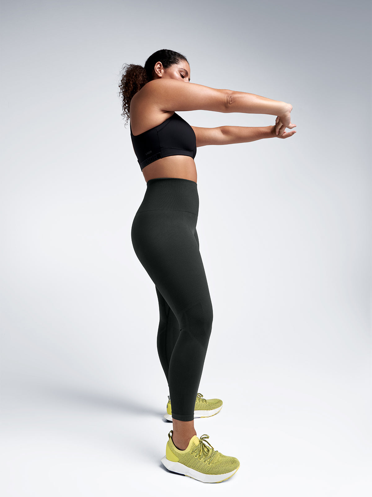 Womens streamline high waisted ankle olive green leggings 3