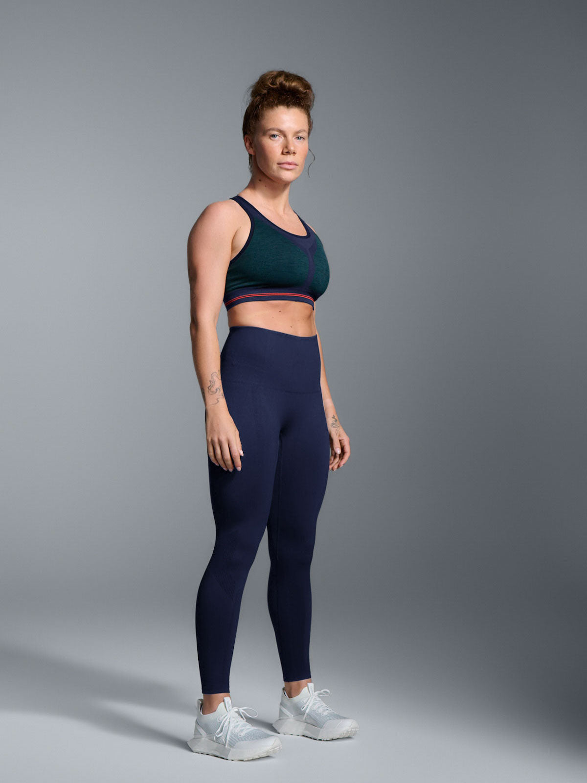 Womens streamline super high waisted ankle navy blue leggings 1