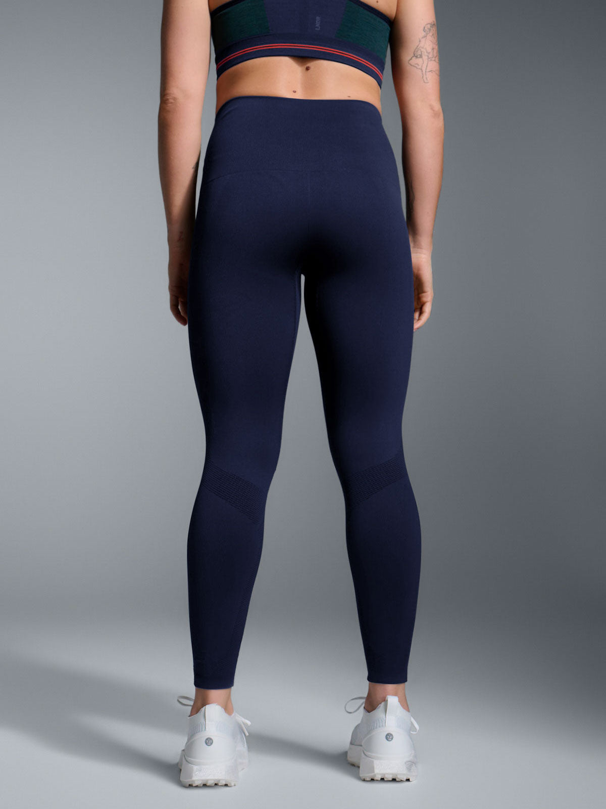 Womens streamline super high waisted ankle navy blue leggings 4