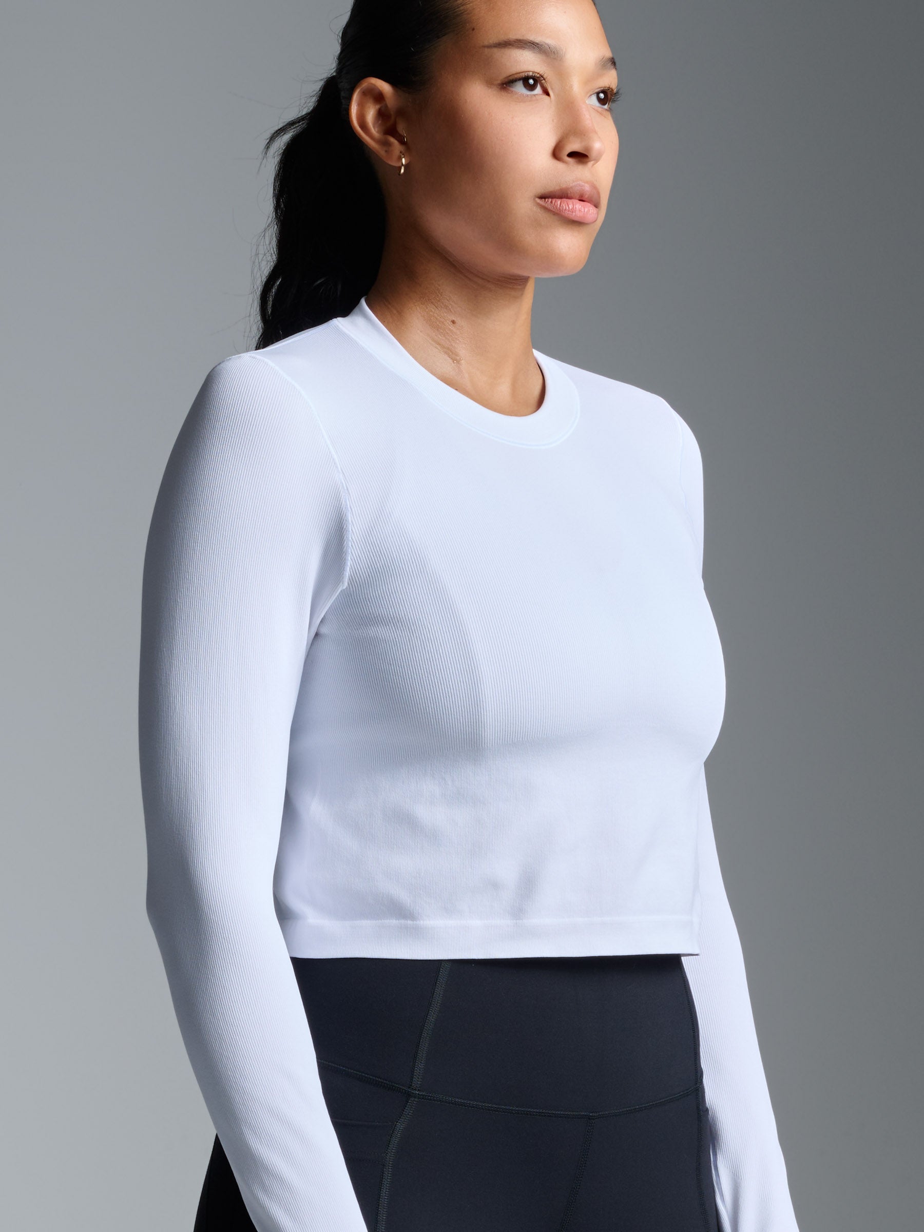 POWER CROP Long Sleeve Top White