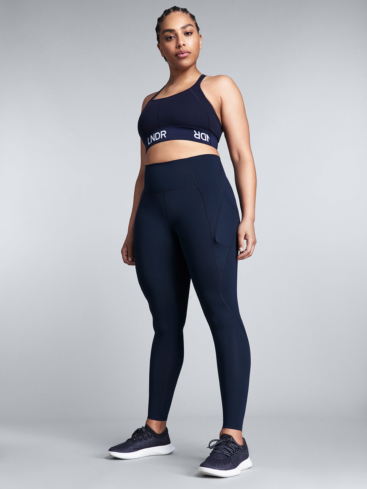 Womens lightspeed high waisted full length navy blue leggings 1