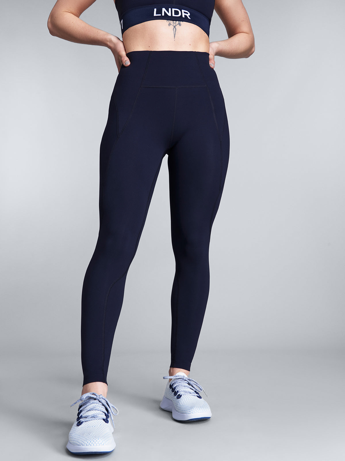 Womens lightspeed high waisted full length navy blue leggings 5