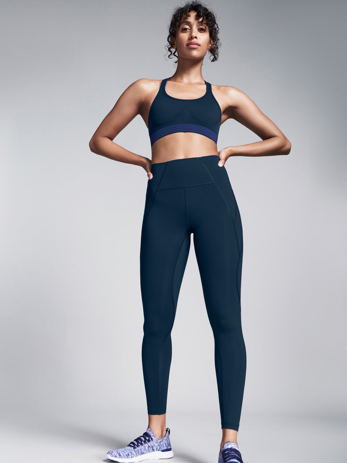 Womens lightspeed high waisted full length marine blue leggings 1