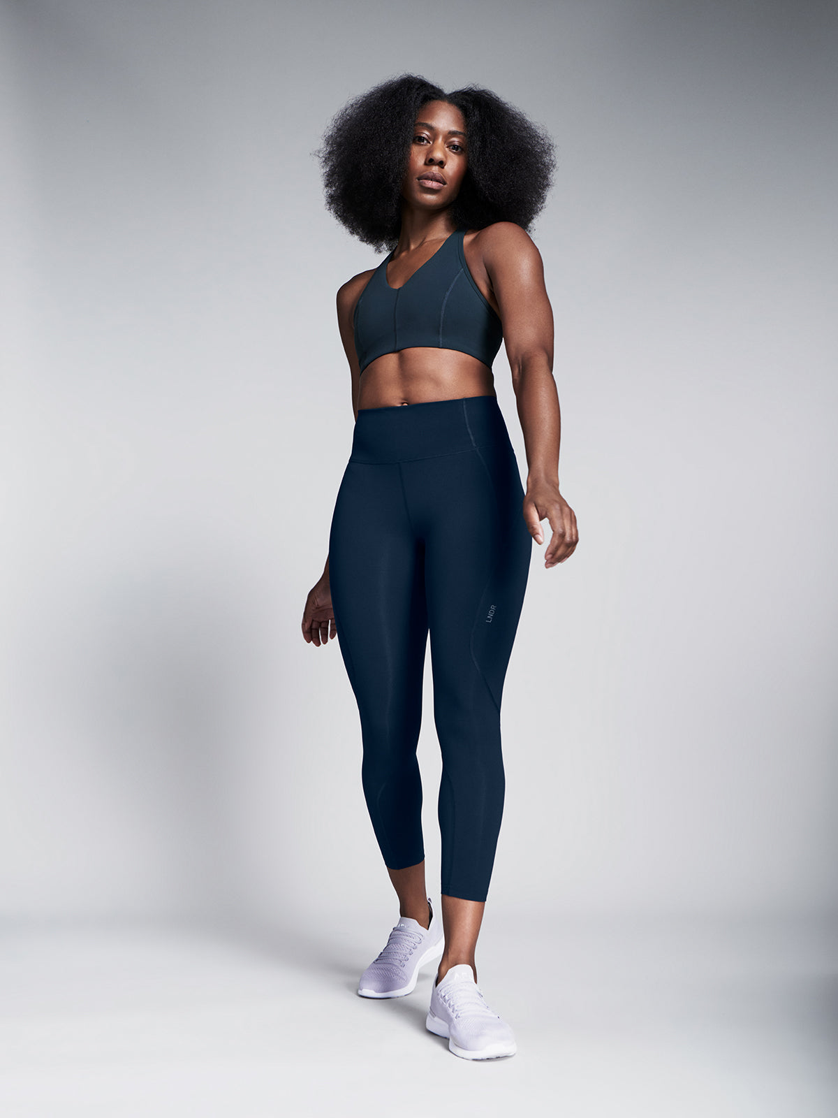 Womens limitless high waisted ankle length marine blue leggings 3