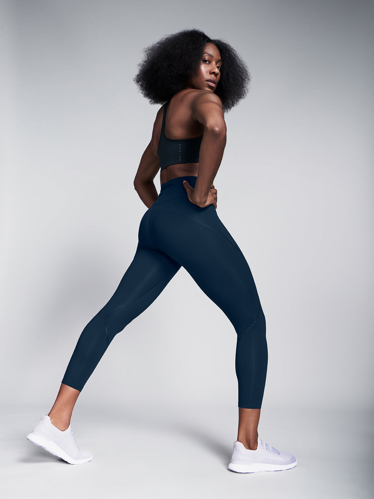 Womens limitless high waisted ankle length marine blue leggings 5