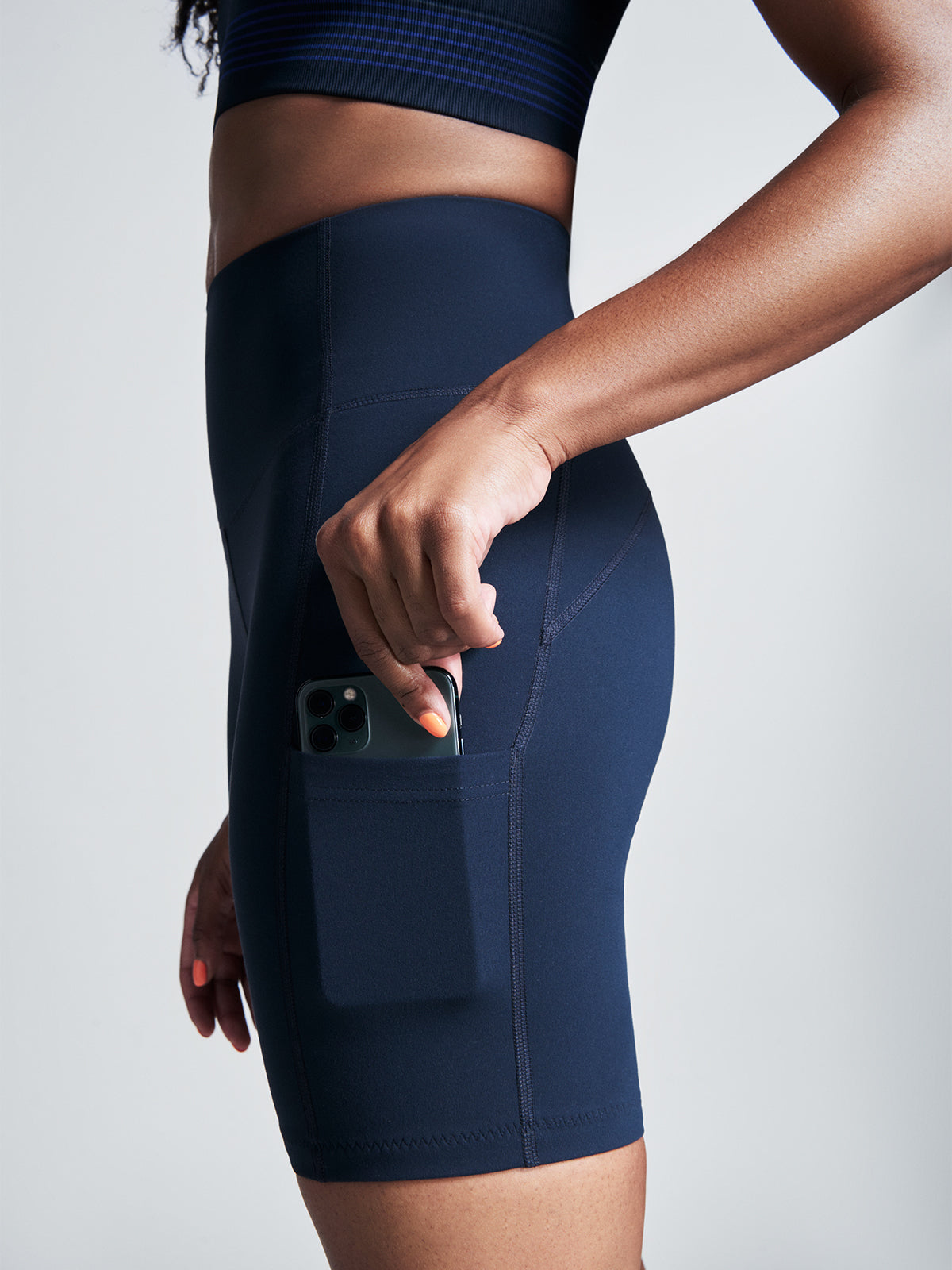 Womens fatal attraction high waisted 8 inch marine blue bike shorts 2