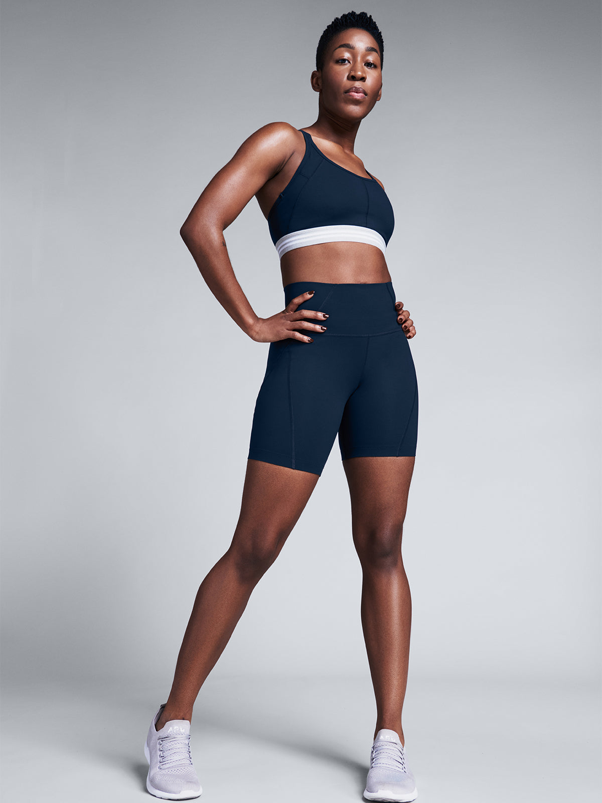 Womens limitless high waisted 7.5 inch marine blue bike shorts 3