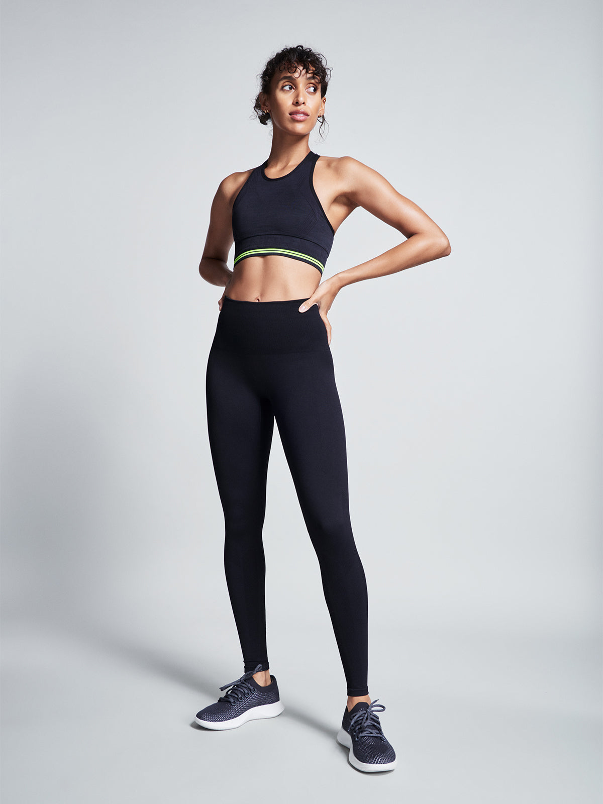 Womens streamline high waisted full black leggings 1