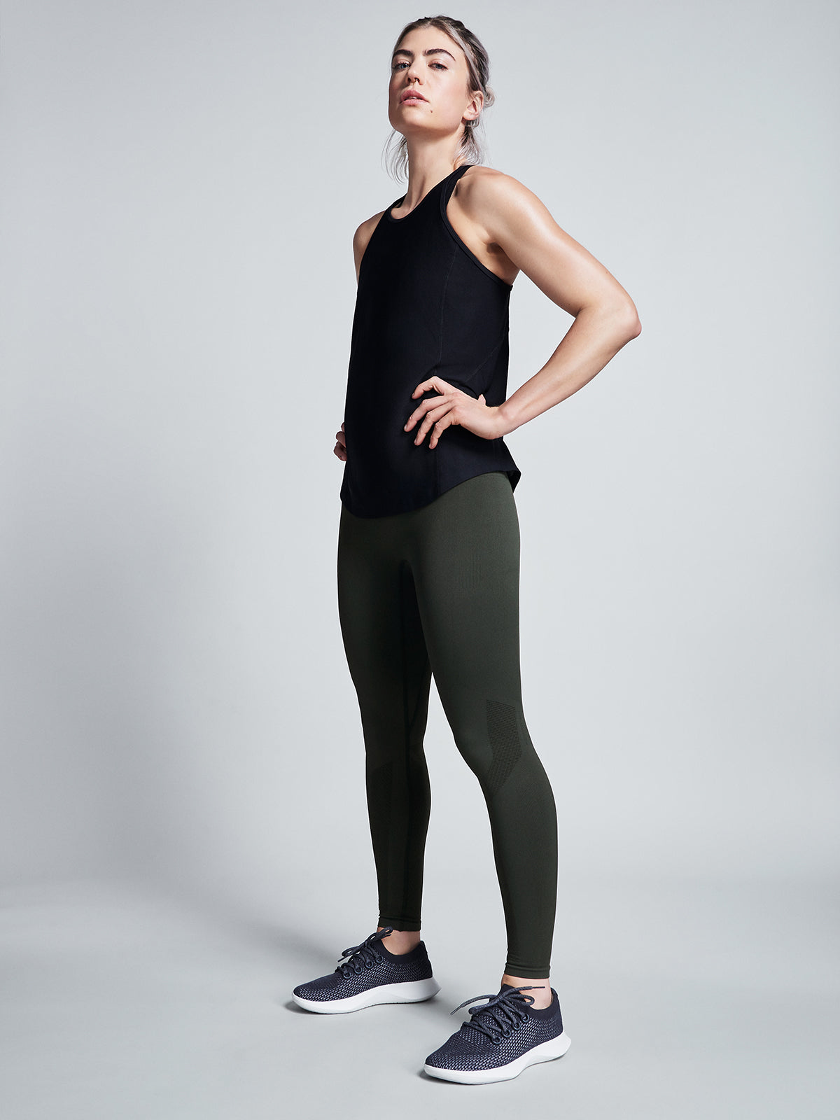 Womens streamline high waisted full olive green leggings 4