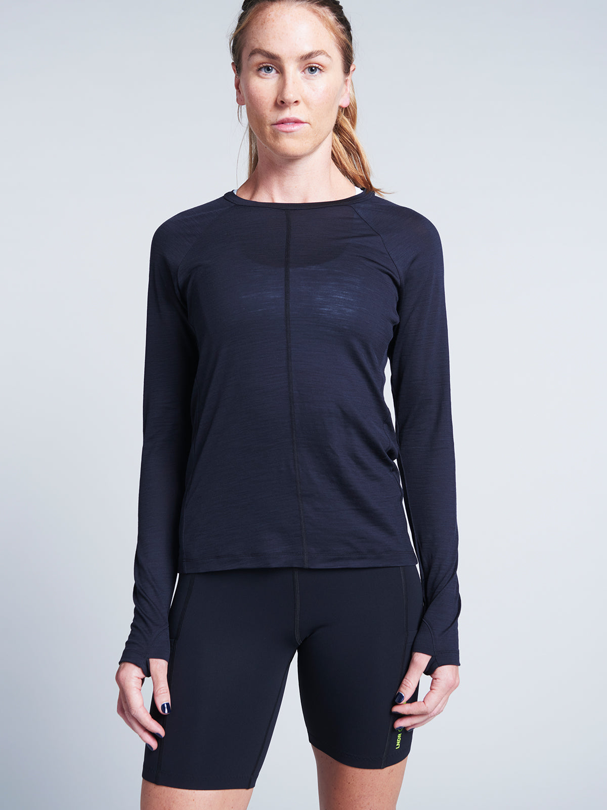 Womens tech-erino black long sleeve wool tee 1