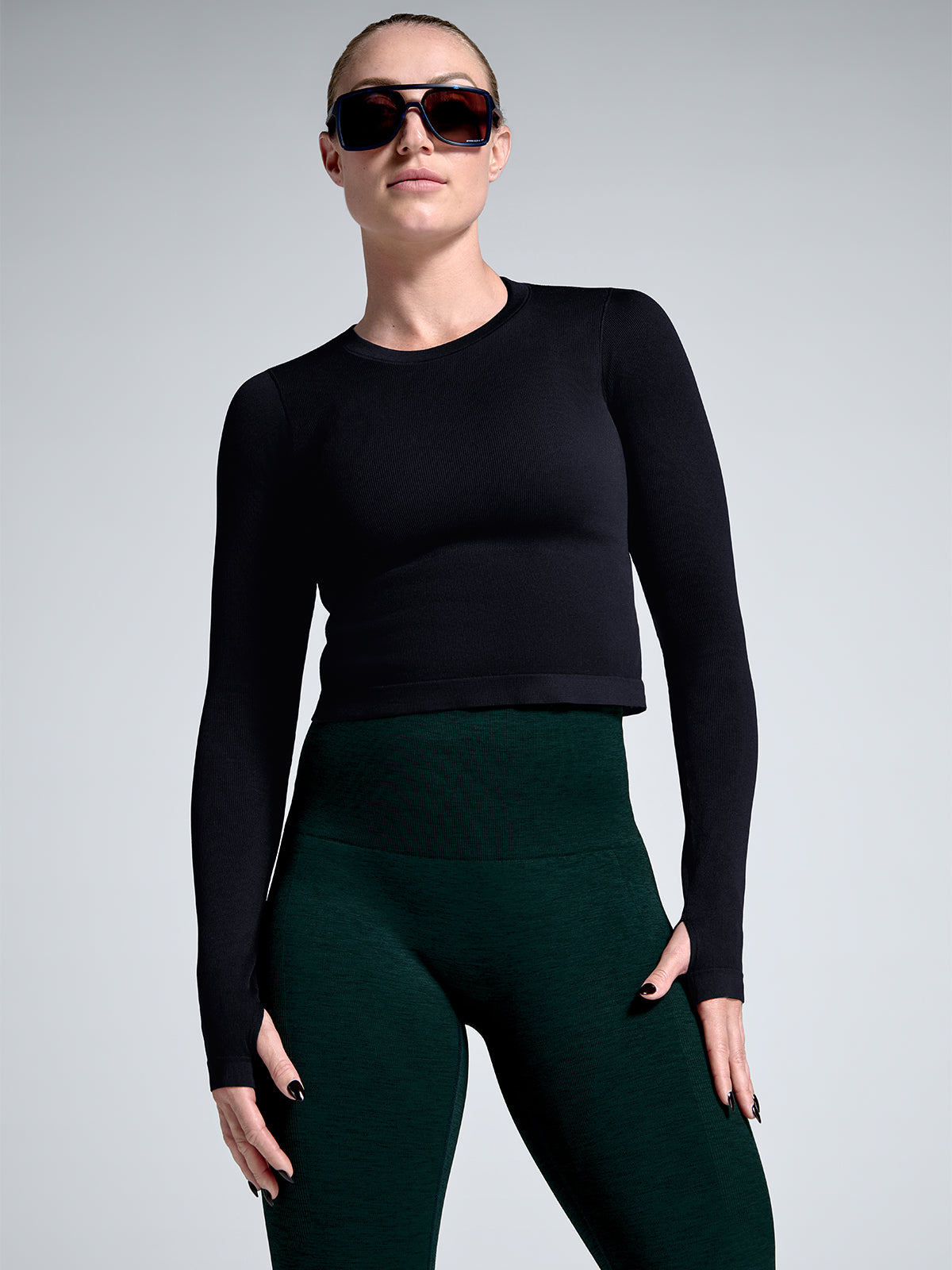 POWER CROP Long Sleeve Top Black