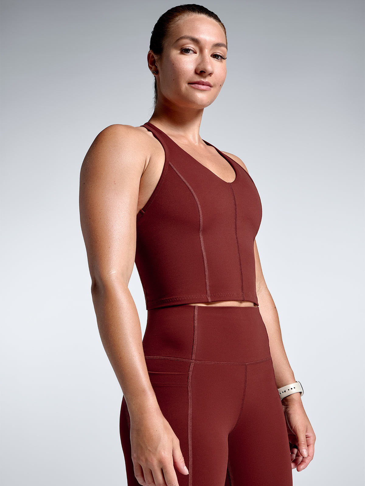 Womens femme fatale longline red rust sports bra 2