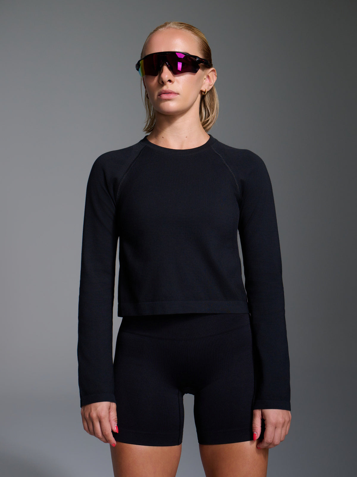 Womens here today cropped long sleeve black tee 1