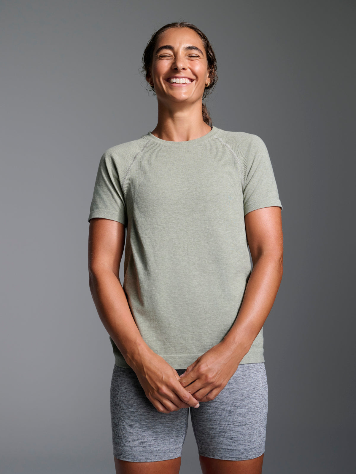 Womens here today short sleeve sage green marl tee 1