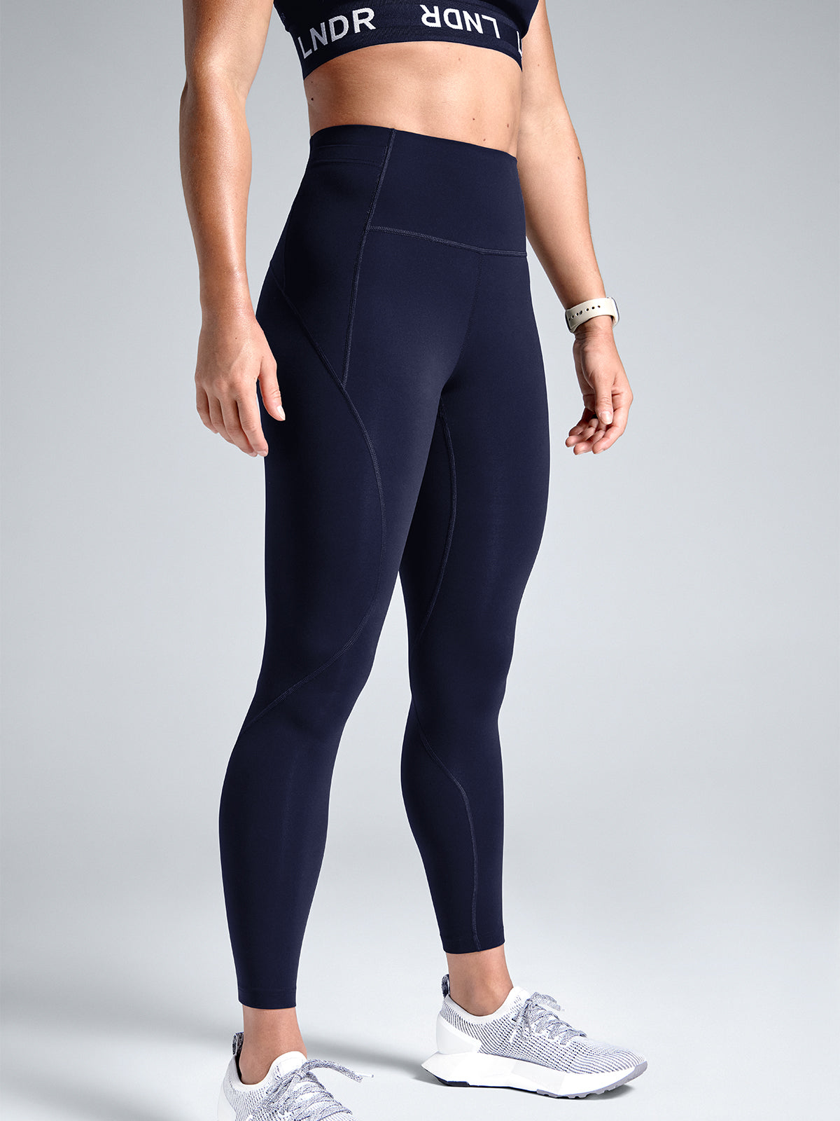 Womens limitless pocket high waisted ankle length deep navy blue leggings 1