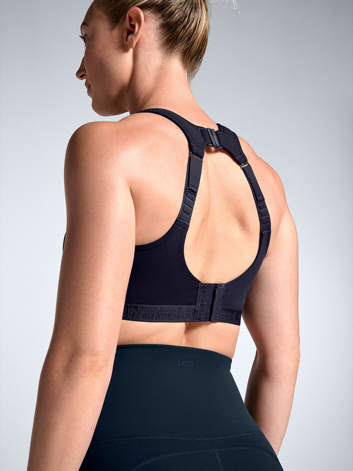 Womens locked and loaded navy blue sports bra 3