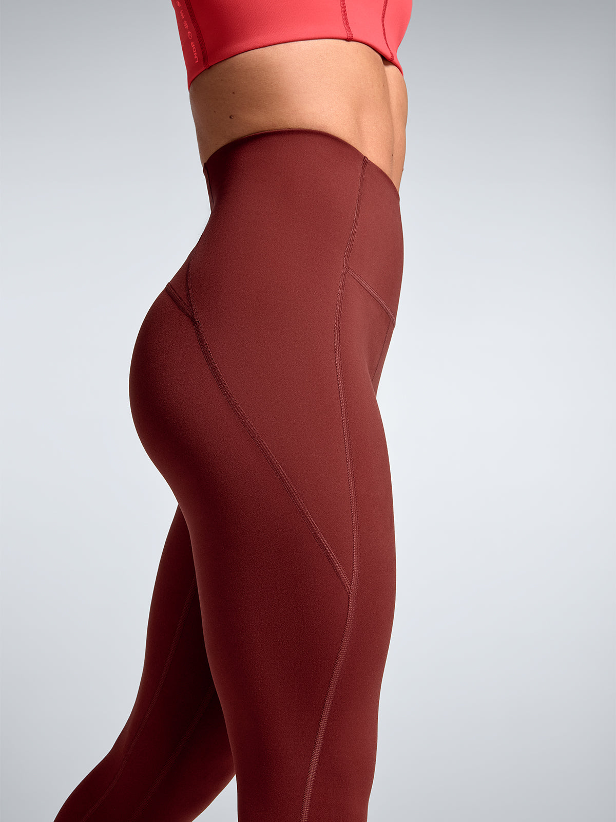 Womens obsession high waisted ankle length red rust leggings 2