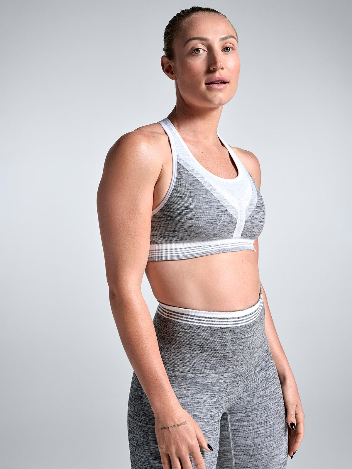 Womens renegade grey marl sports bra 1