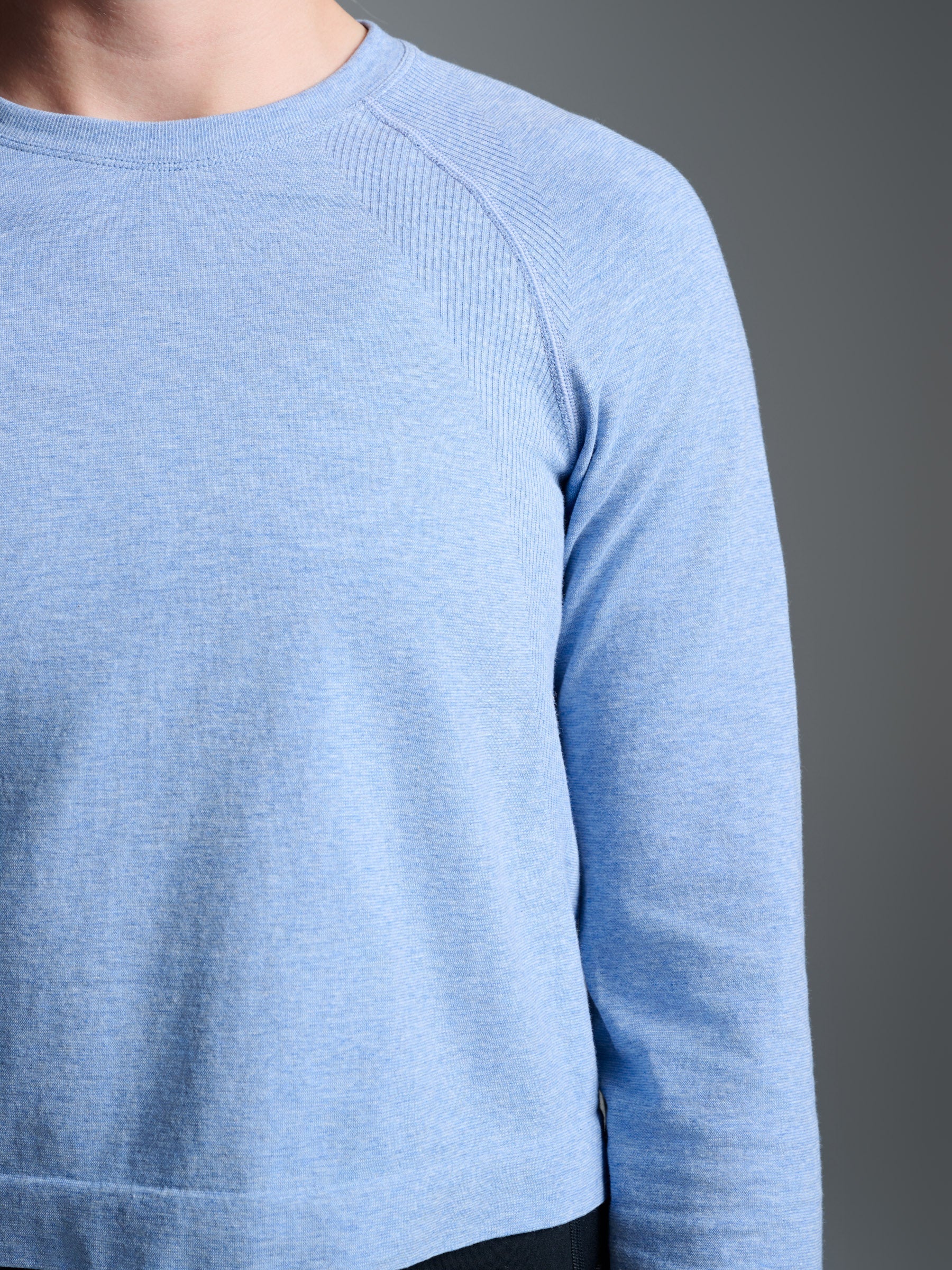 HERE TODAY MELANGE Cropped Long Sleeve Tee Blue Marl