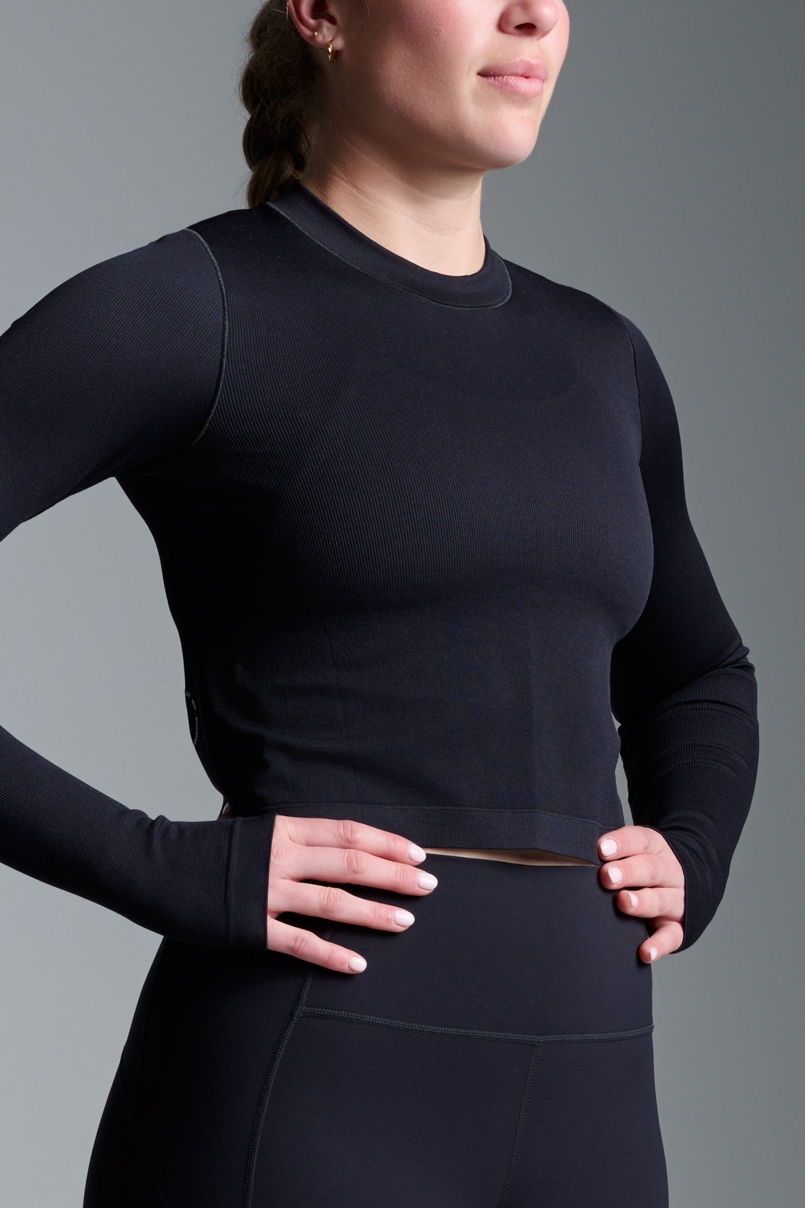 POWER CROP Long Sleeve Top Black